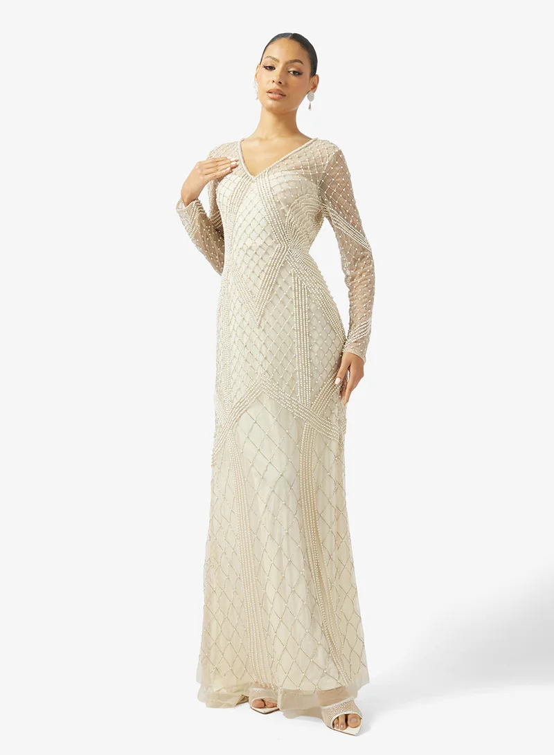 Bead Embellished Mermaid Evening Gown